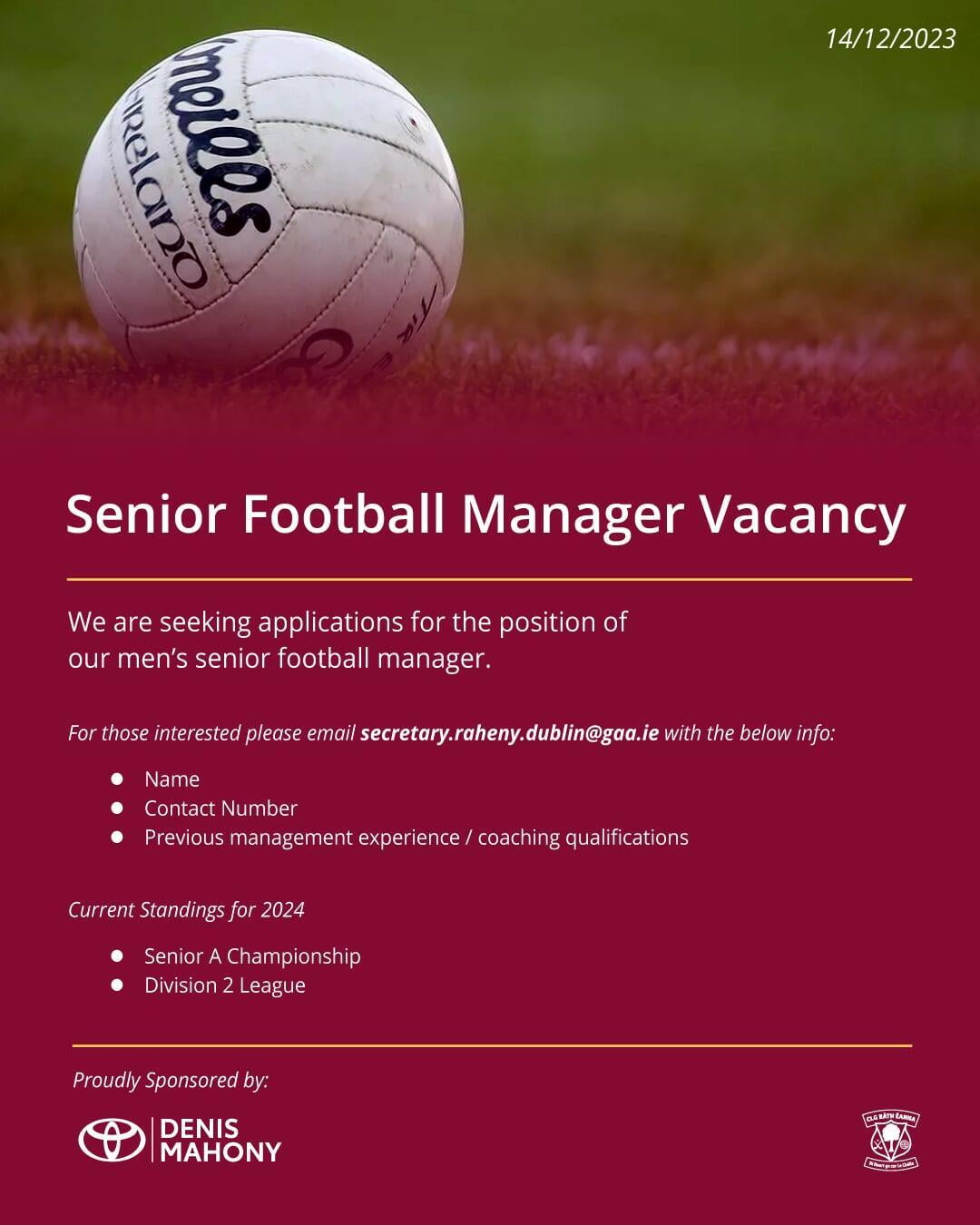Senior Football Manager Vacancy 